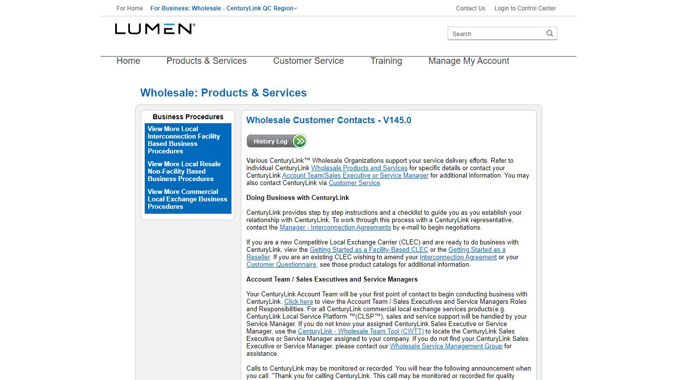 CenturyLink | Wholesale | Customer Contacts